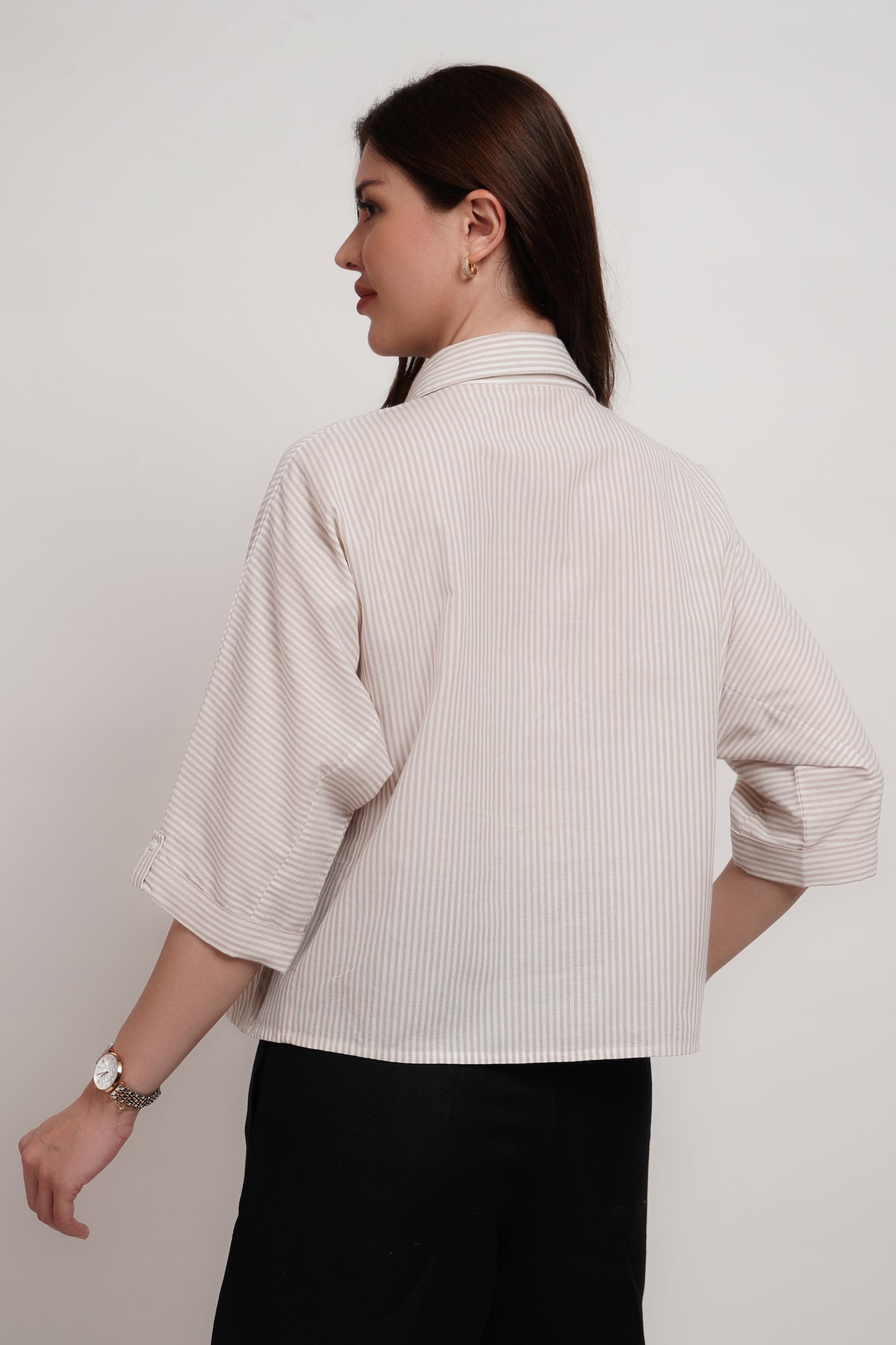 Beige Cotton Kimono Crop Shirt