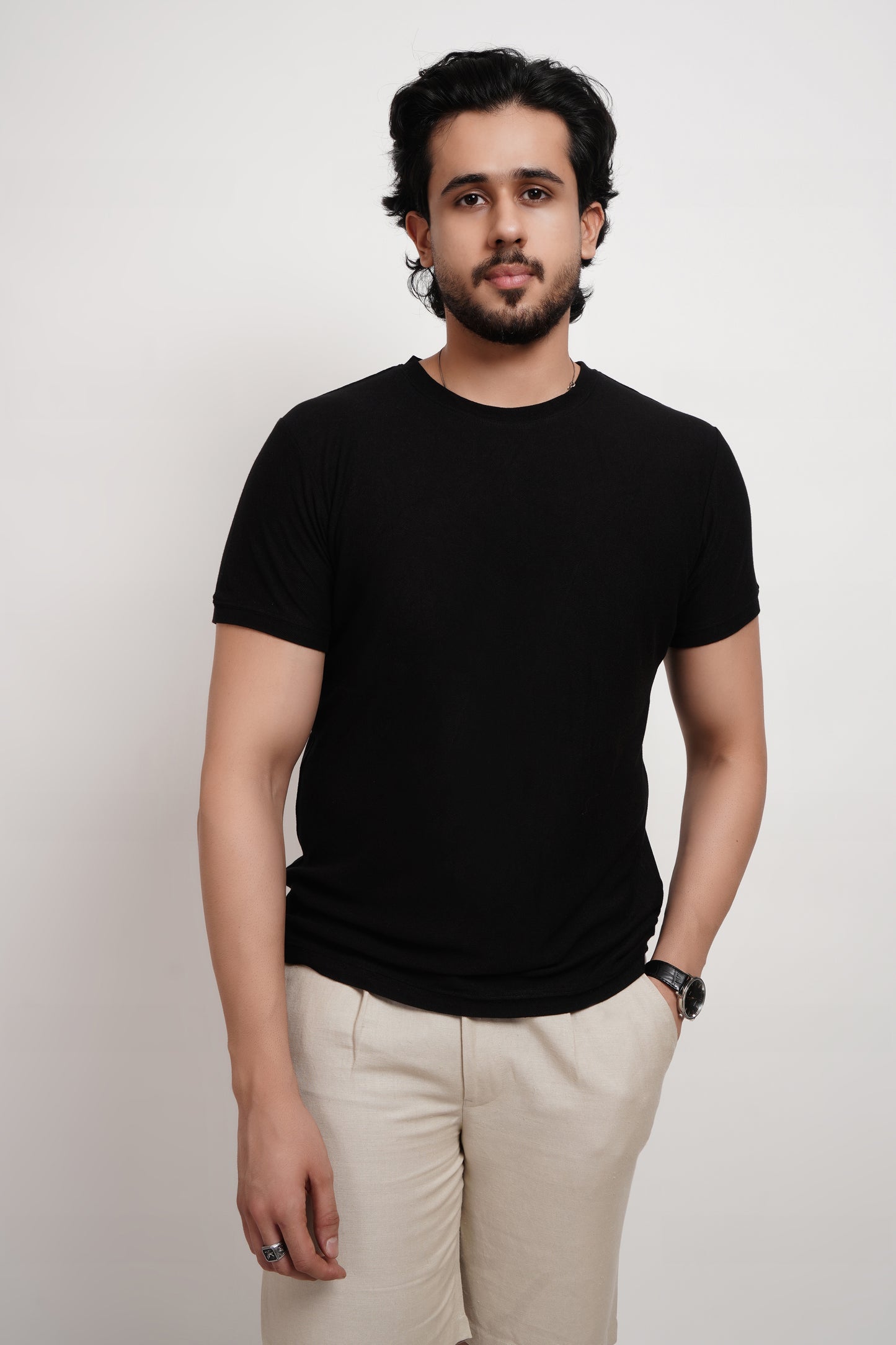 Bamboo Pique Crewneck Black T-Shirt
