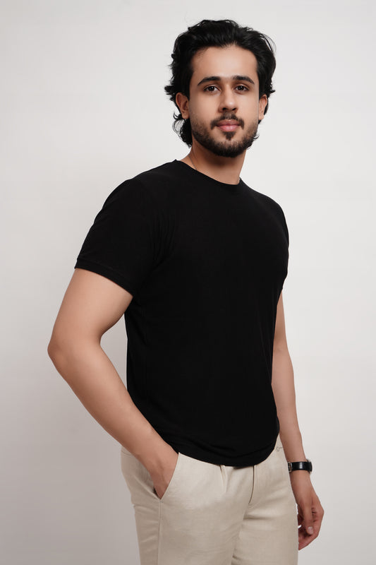 Bamboo Pique Crewneck Black T-Shirt