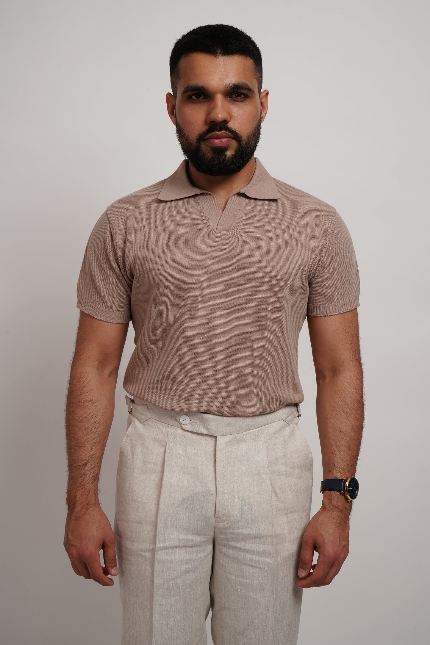 Sand Knitted Bamboo Cotton Polo