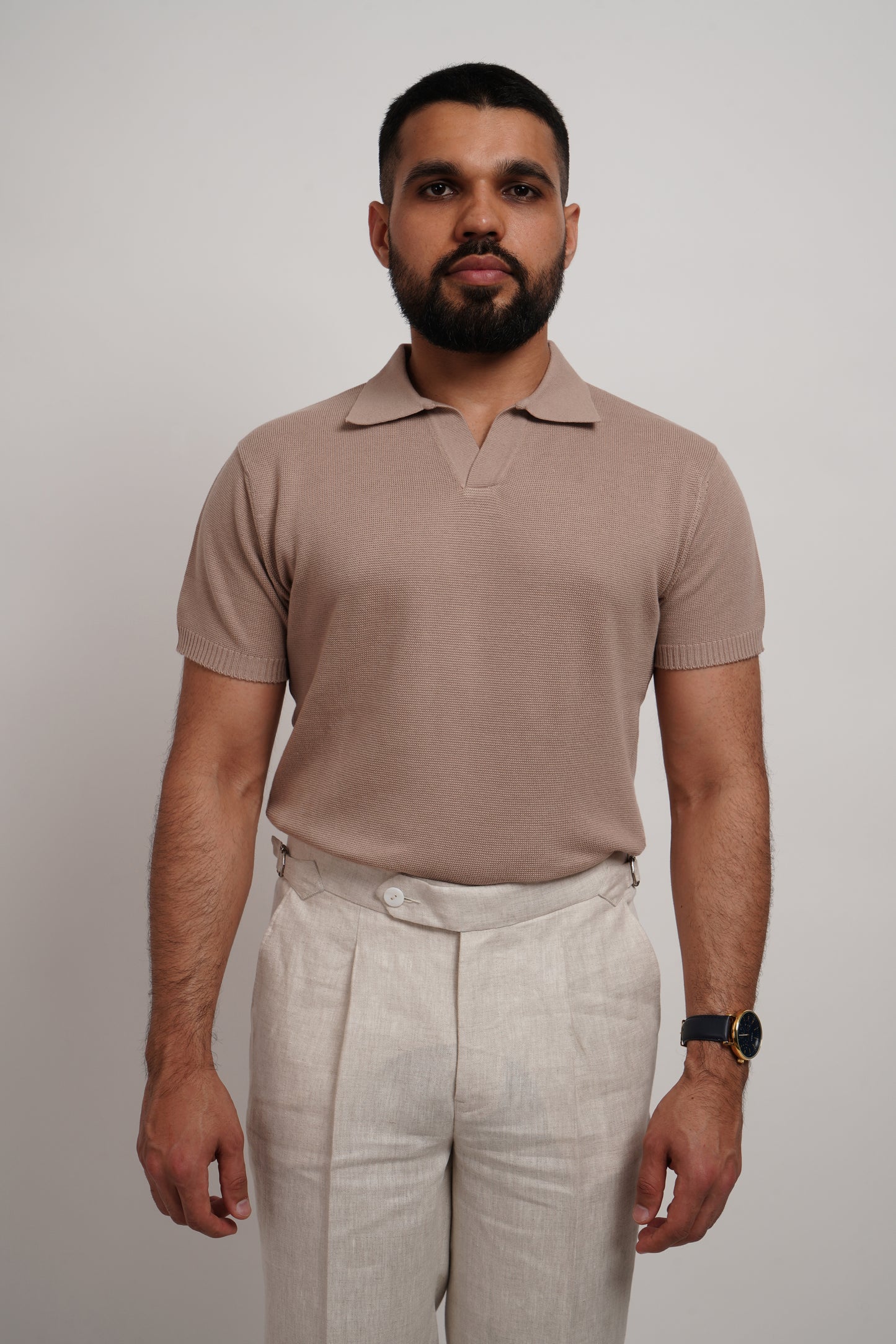 Sand Knitted Bamboo Cotton Polo