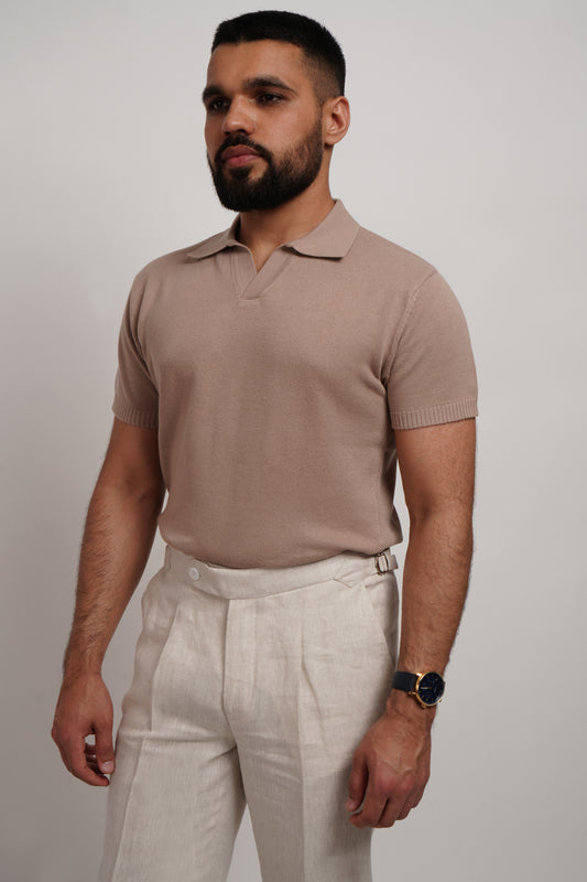 Sand Knitted Bamboo Cotton Polo