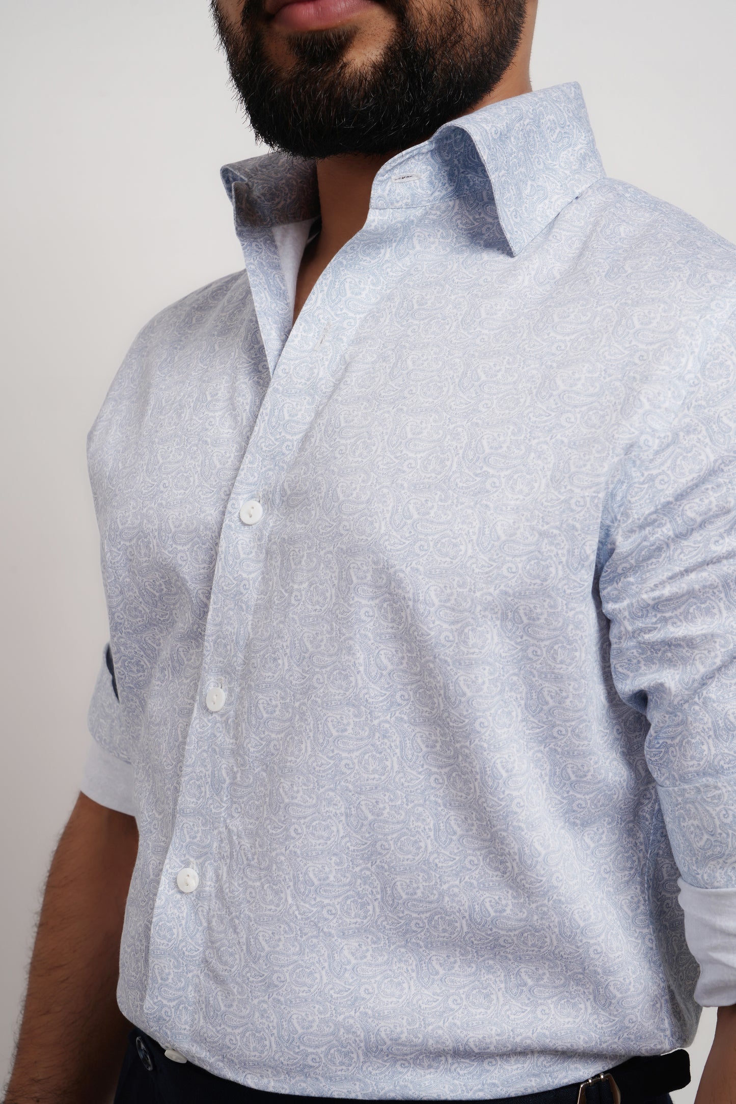 Printed Blue Cotton Saten Shirt